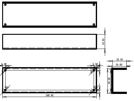 ケース下側 A5052P t2.0 赤アルマイト加工 の部品図面