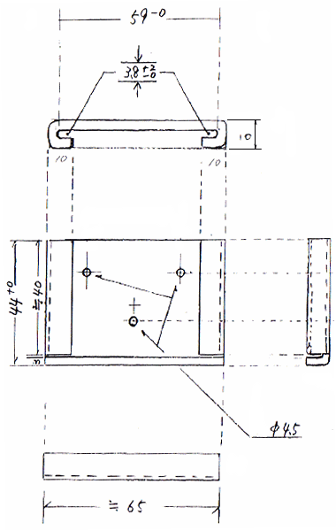 U曲げ固定金具（U溝スライド金具）試作板金金具の概略図面