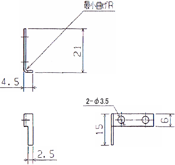 真鍮製センサードグ（真ちゅう板 C2801P t1.0）の概略図面