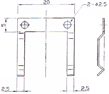 押さえ板バネ金具 C5191P t0.5 の概略図面・形状