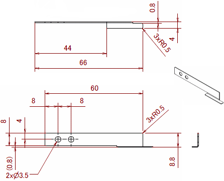 ベイナイト鋼板バネ治具（L治具） ベーナイト鋼帯 t0.4の概略図面