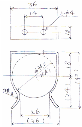 25A用 配管支持金具・金物（パイプサポート・配管固定金具）試作品加工図面 ステンレス SUS304-2B t1.0