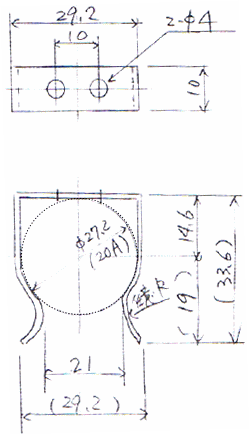 20A用 配管支持金具・金物（パイプサポート・配管固定金具）試作品加工図面 ステンレス SUS304-2B t1.0